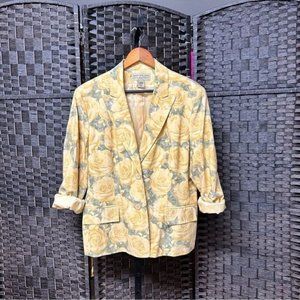 Yellow Roses Silk Blend Blazer by Jones New York Country size 16 western floral